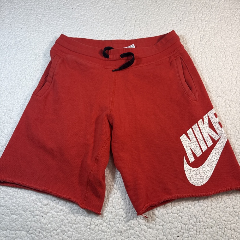 Nike Sweat Shorts Mens Sz Small Red Graphic Logo Raw Hem Y2K VtG Red Tag